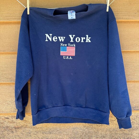 Vintage Jerzees New York USA Blue Sweatshirt Size L - Picture 1 of 11